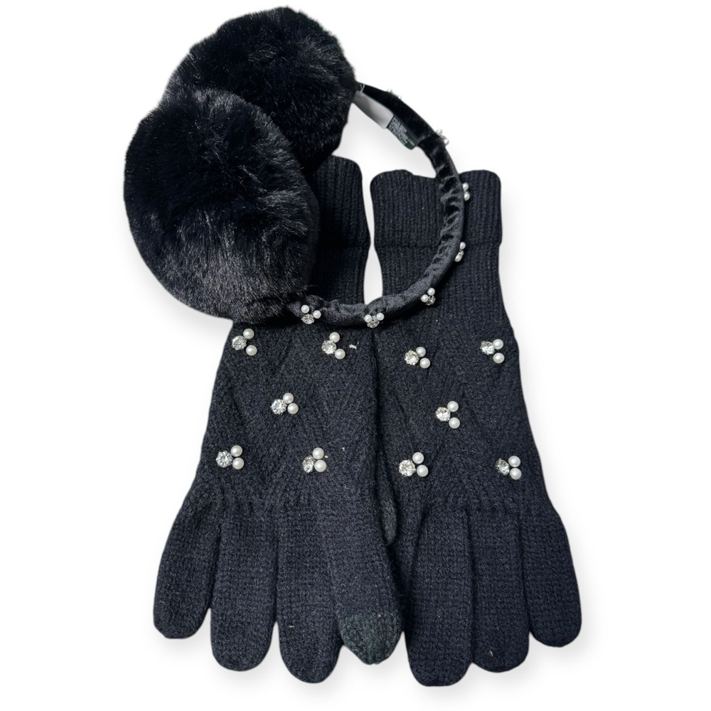 INC International Concepts Black and Pearl‎ Ear Muffs and Gloves